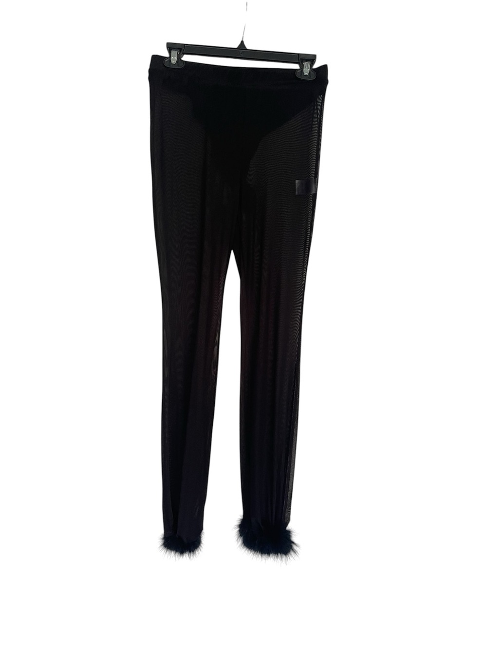 Blanc Sheer Mesh Faux Fur Trim Cuff Flare Pants Y2K Festival Euphoria Size Large